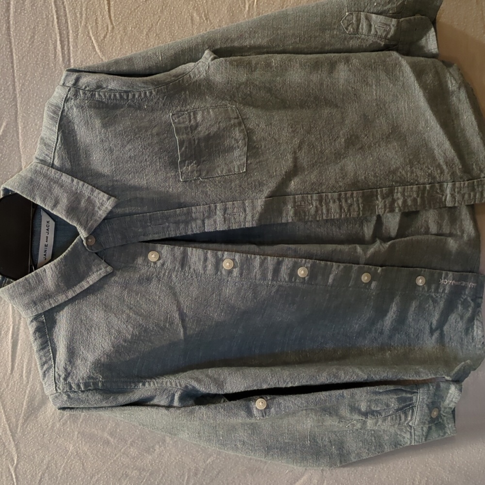 Janie and Jack Button Down Shirt...Sage Green Chambray size 5